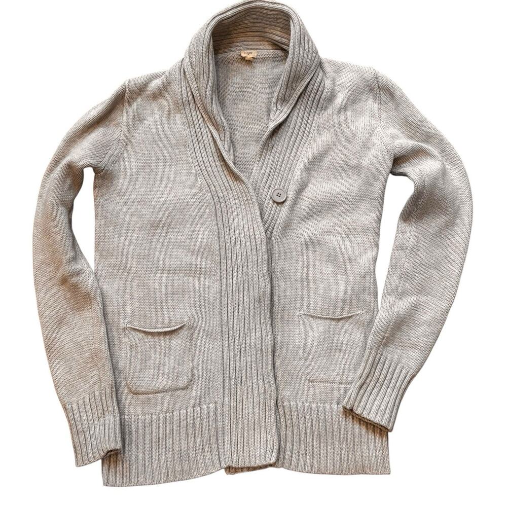 J. Crew Light Beige Shawl Collar Cotton Cardigan Covered Buttons Women's Small